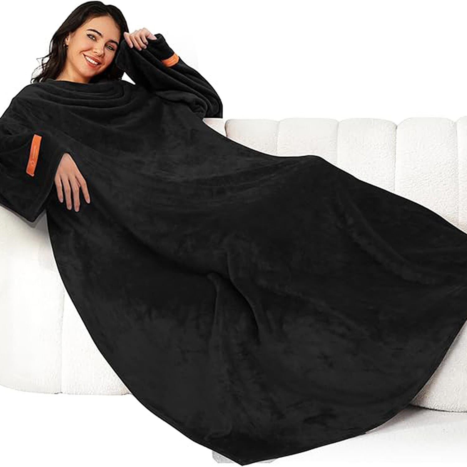 Luxury Super Soft Blanket with Sleeves (Size 140x200 cm) - Black