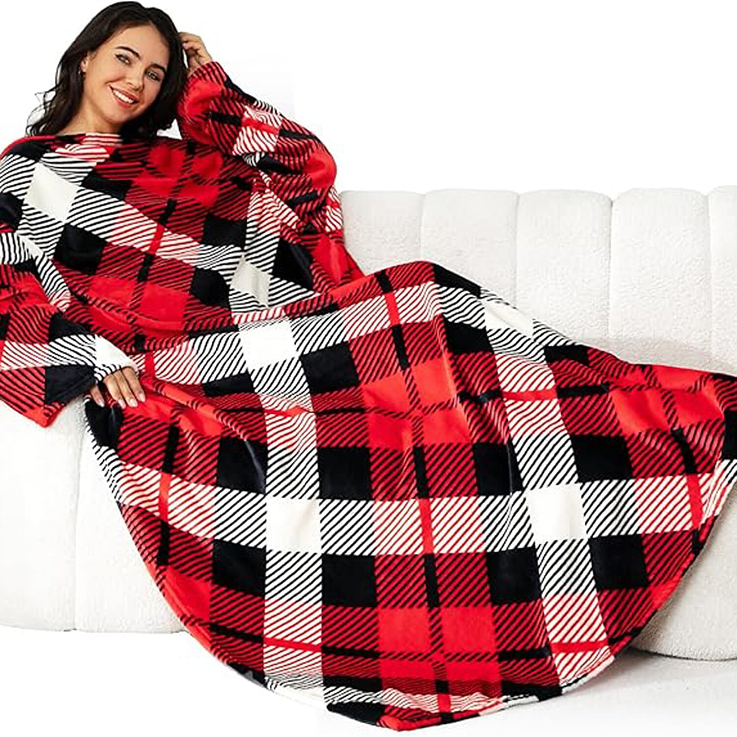 Flannel Blanket (Size 140x200 cm) - Red Check