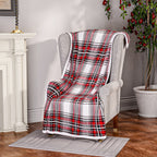 Flannel Check Print with Coloured Sherpa Double Layer Throw - 400Gsm (Size 150x120 cm) - Red & White