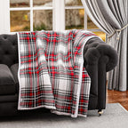 Flannel Check Print with Coloured Sherpa Double Layer Throw - 400Gsm (Size 150x120 cm) - Red & White