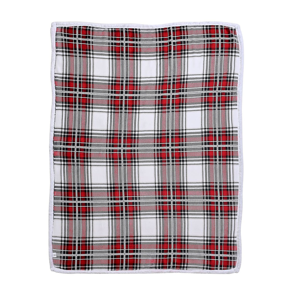 Flannel Check Print with Coloured Sherpa Double Layer Throw - 400Gsm (Size 150x120 cm) - Red & White