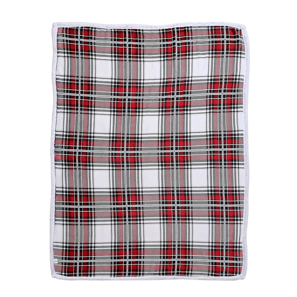 Flannel Check Print with Coloured Sherpa Double Layer Throw - 400Gsm (Size 150x120 cm) - Red & White