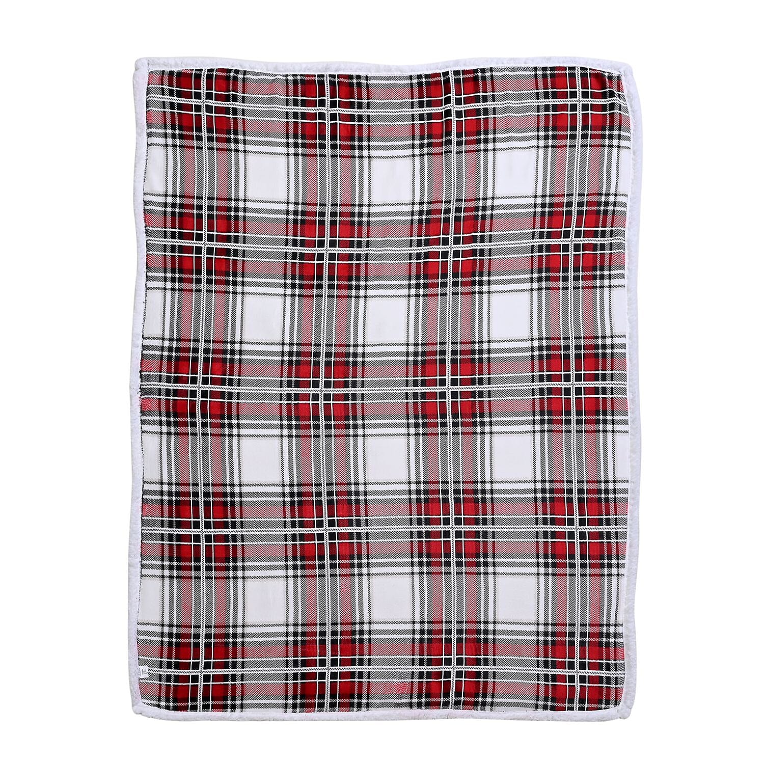 Flannel Check Print with Coloured Sherpa Double Layer Throw - 400Gsm (Size 150x120 cm) - Red & White
