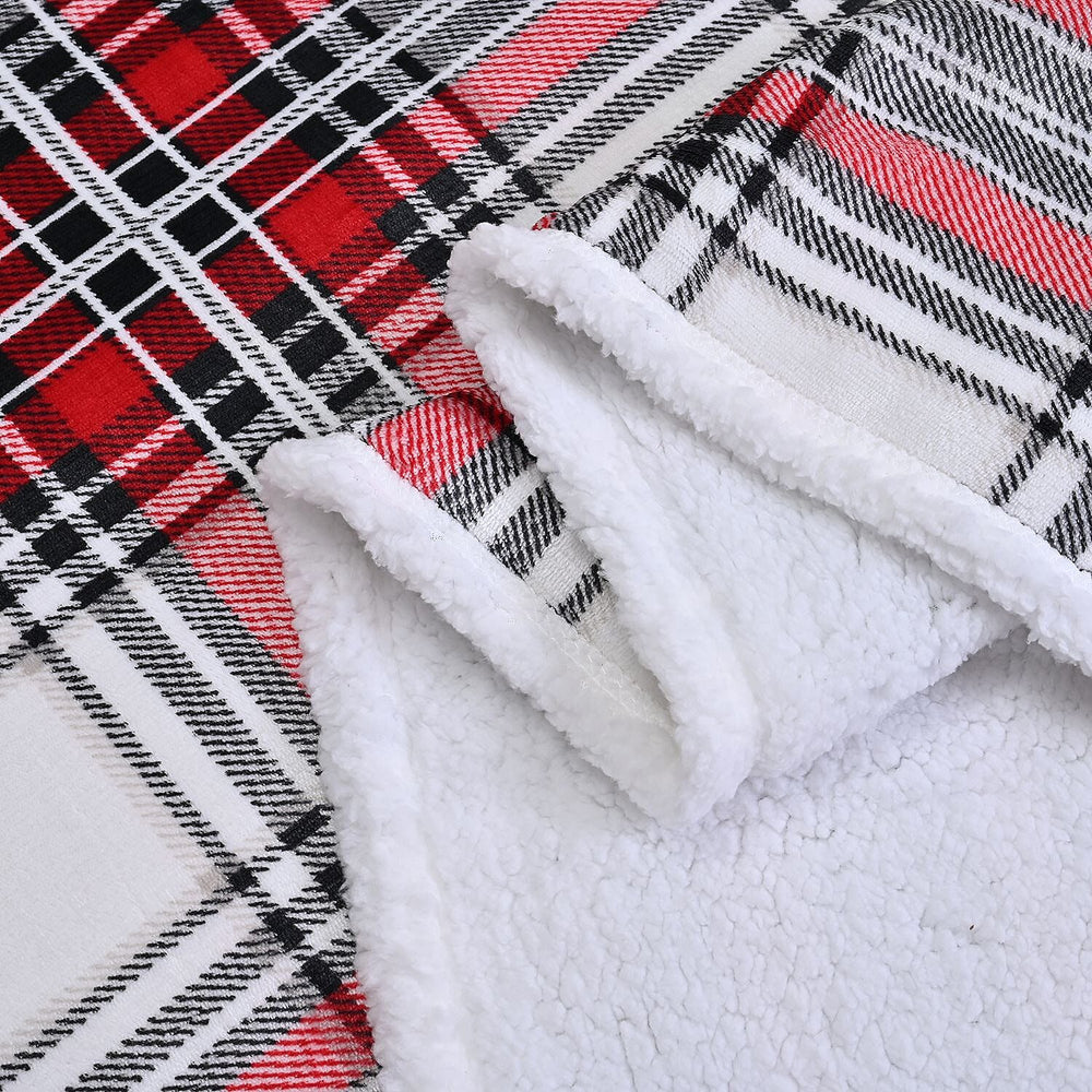 Flannel Check Print with Coloured Sherpa Double Layer Throw - 400Gsm (Size 150x120 cm) - Red & White
