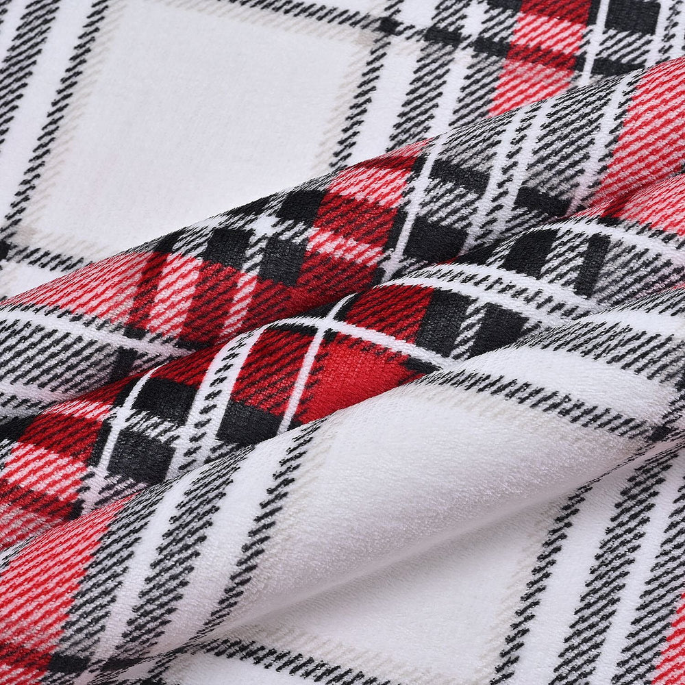 Flannel Check Print with Coloured Sherpa Double Layer Throw - 400Gsm (Size 150x120 cm) - Red & White