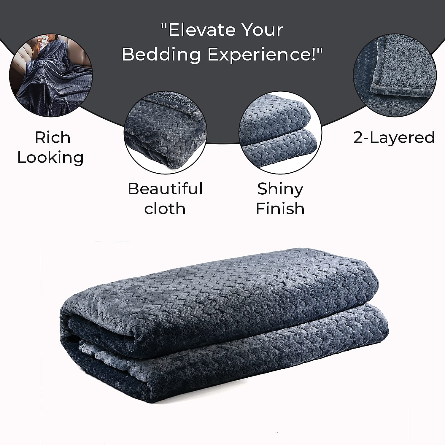 Deluxe Collection- Cozy Flannel Double Layered Blanket (Size 200x150 cm) - Grey