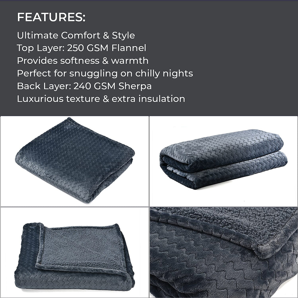 Deluxe Collection- Cozy Flannel Double Layered Blanket (Size 200x150 cm) - Grey