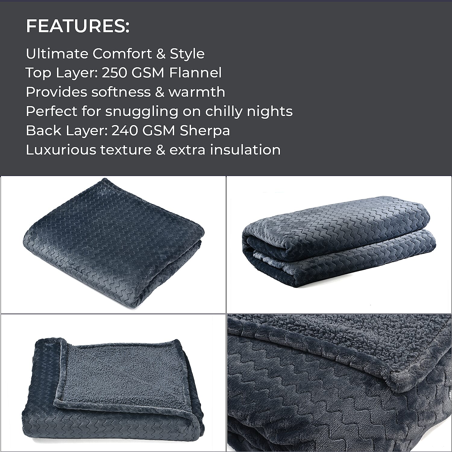 Deluxe Collection- Cozy Flannel Double Layered Blanket (Size 200x150 cm) - Grey