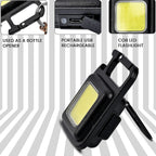 Rechargeable Keychain COB LED Flashlight with Carabiner - Black