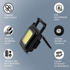 Rechargeable Keychain COB LED Flashlight with Carabiner - Black
