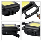 Rechargeable Keychain COB LED Flashlight with Carabiner - Black