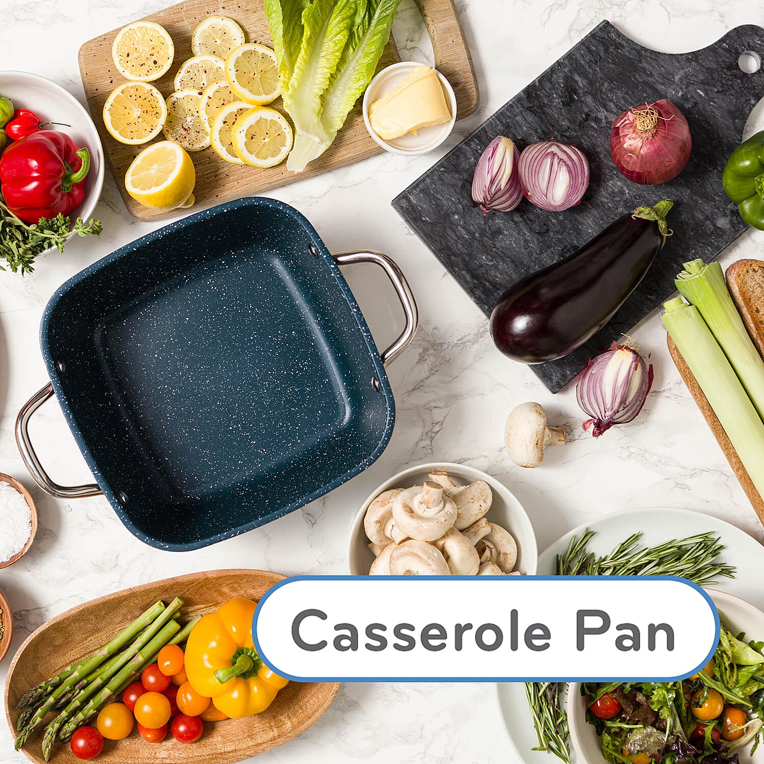 Flavorstone Diamond - Casserole Pan with Glass Lid - Blue