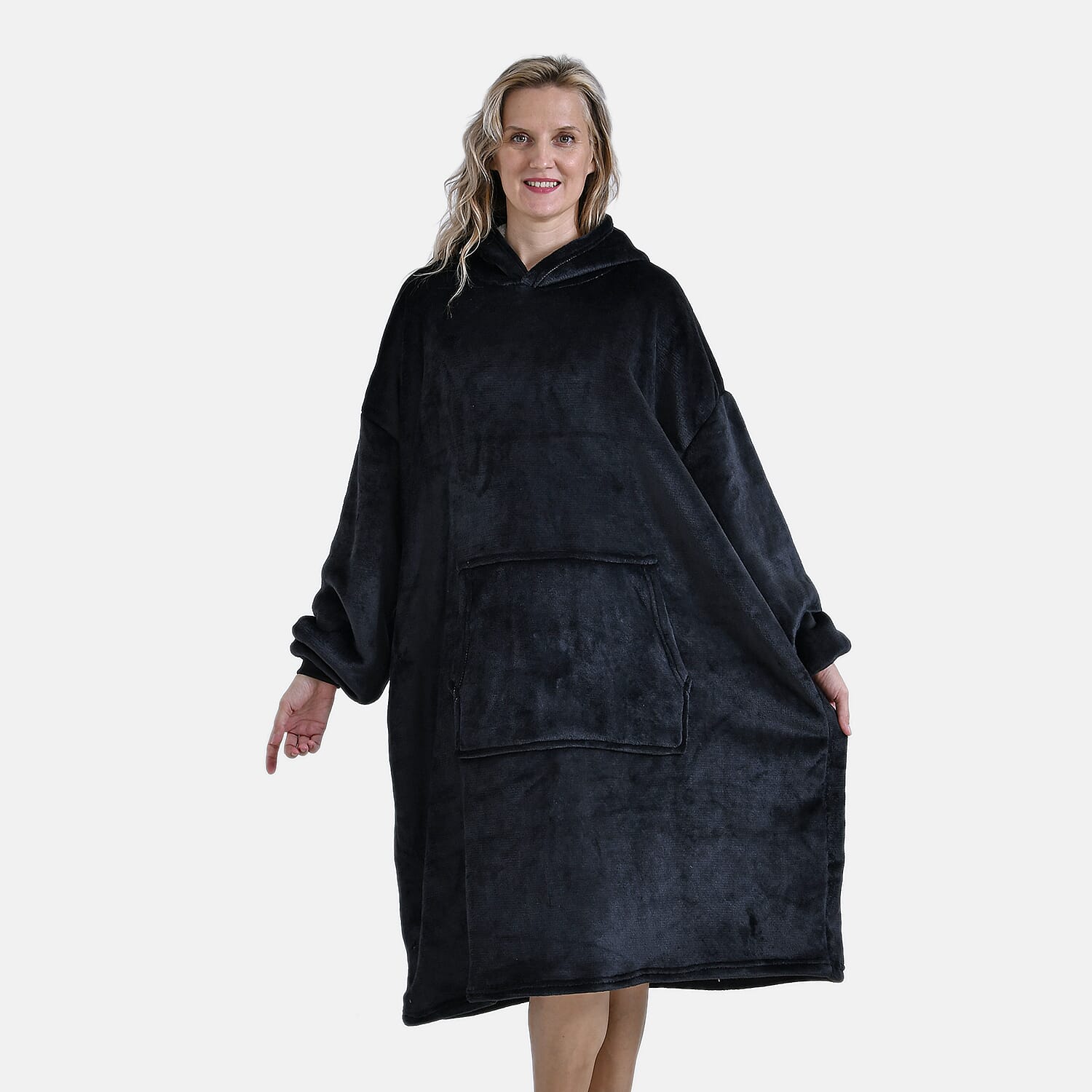 Mega Winter Closeout - Super Soft Fleeced Hoodie Blanket (One Size) - Black