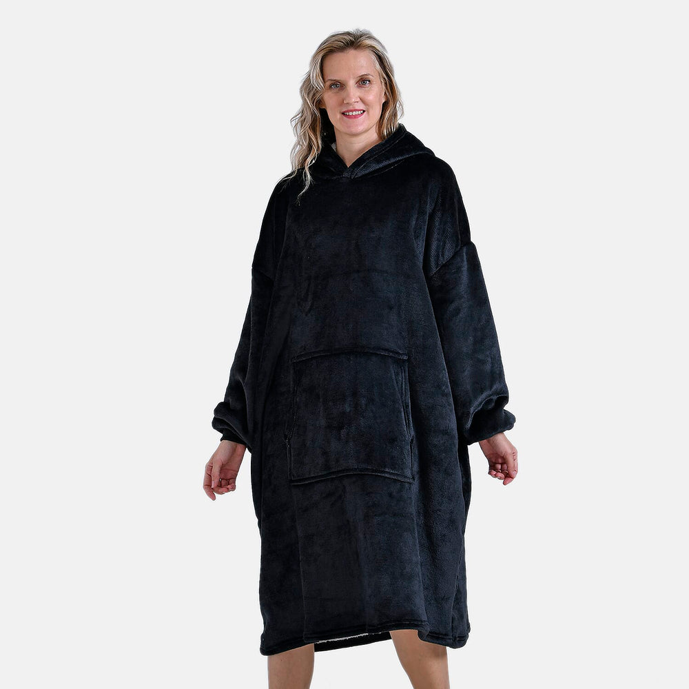 Mega Winter Closeout - Super Soft Fleeced Hoodie Blanket (One Size) - Black