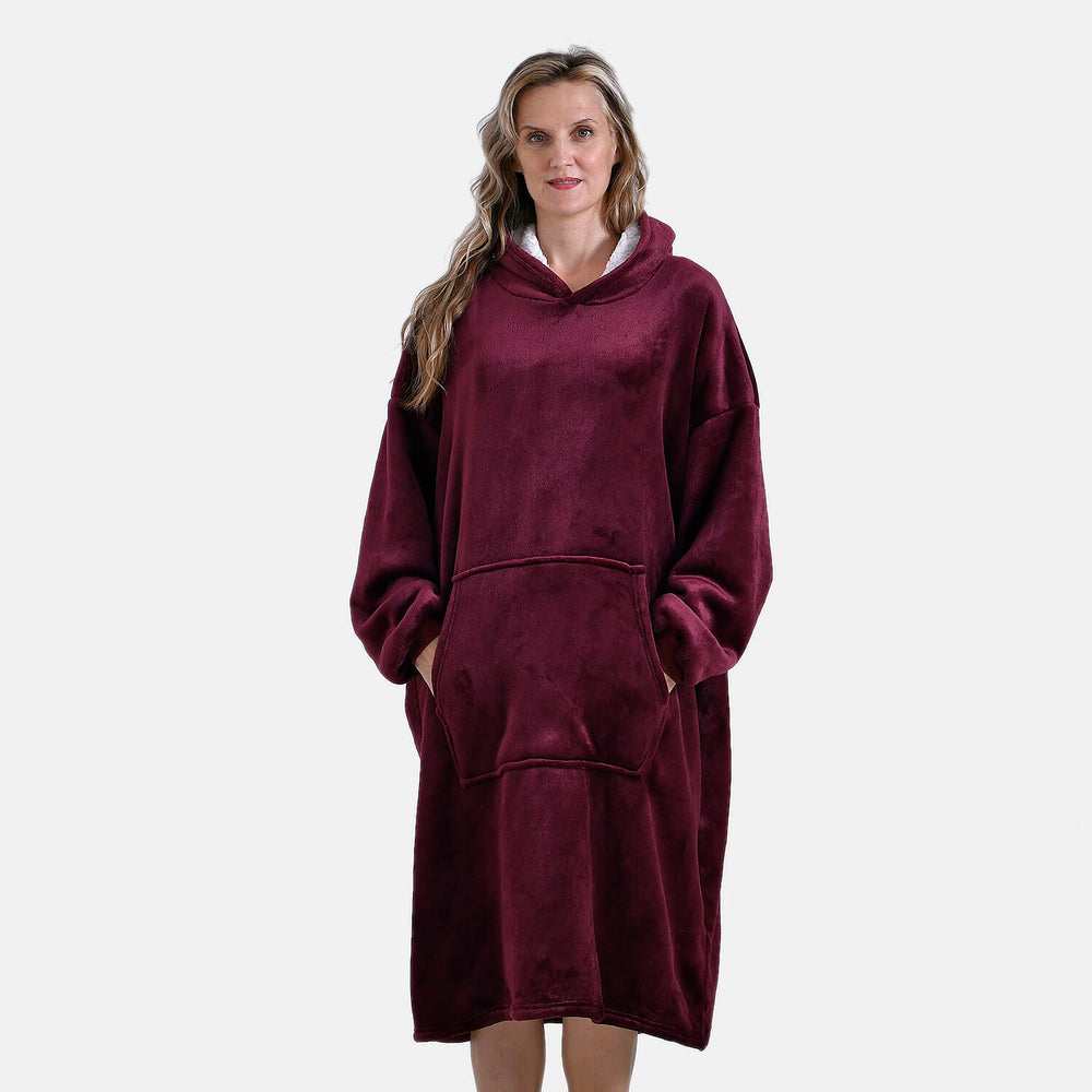 Mega Winter Closeout - Super Soft Fleeced Hoodie Blanket (One Size) - Red