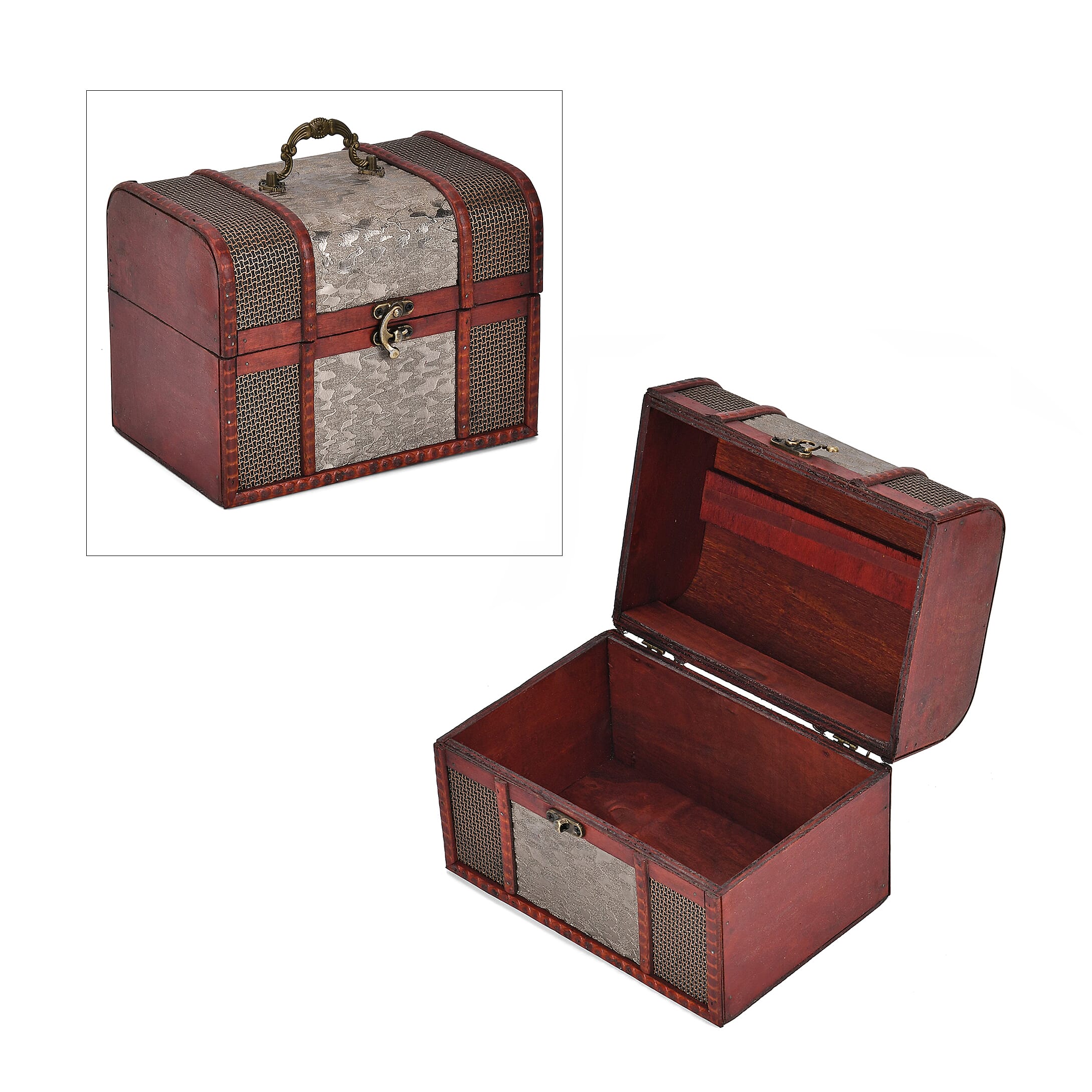 Classic Antique Style Floral Pattern Wooden Storage Box (Size 21x16x14 cm) - Silver