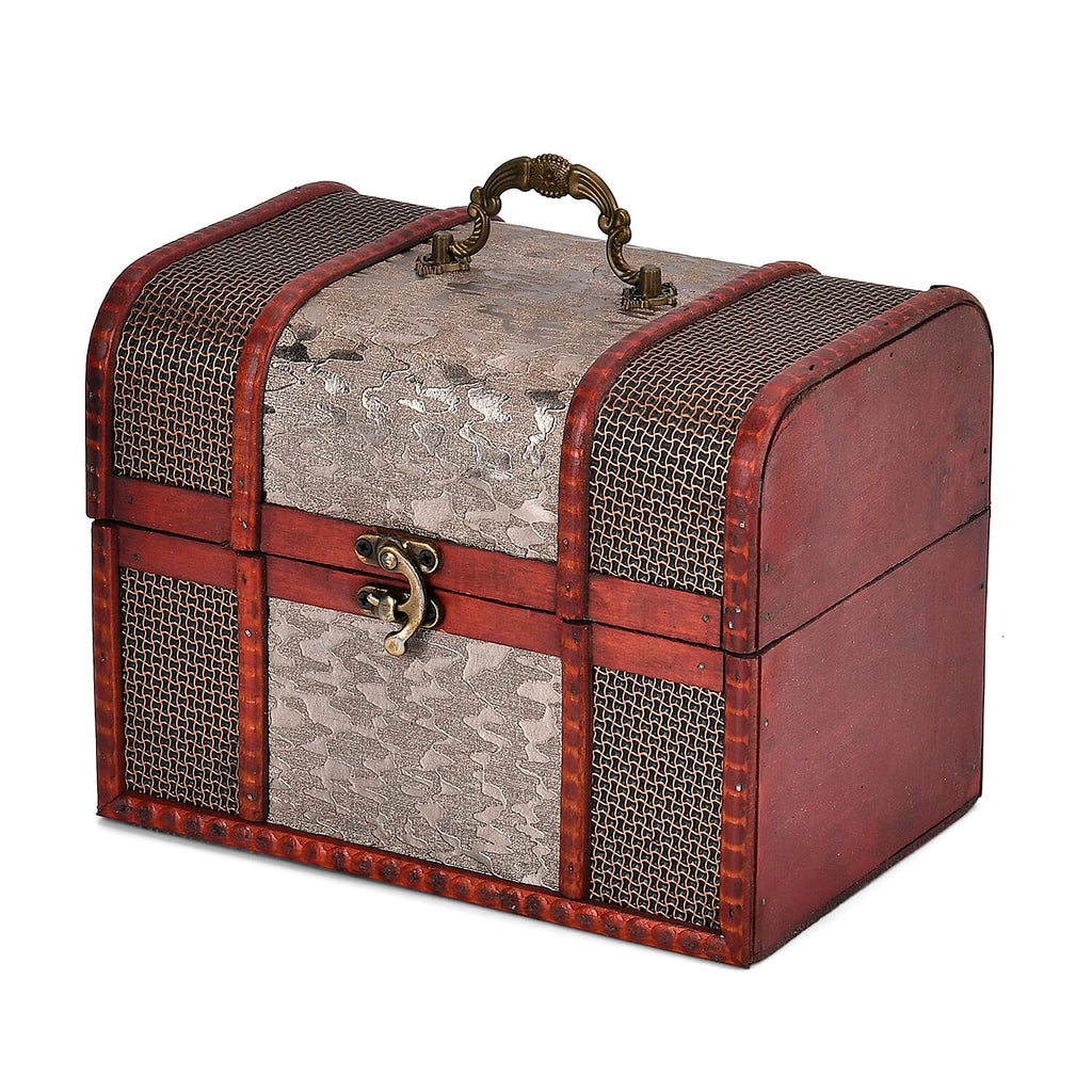 Classic Antique Style Floral Pattern Wooden Storage Box (Size 21x16x14 cm) - Silver