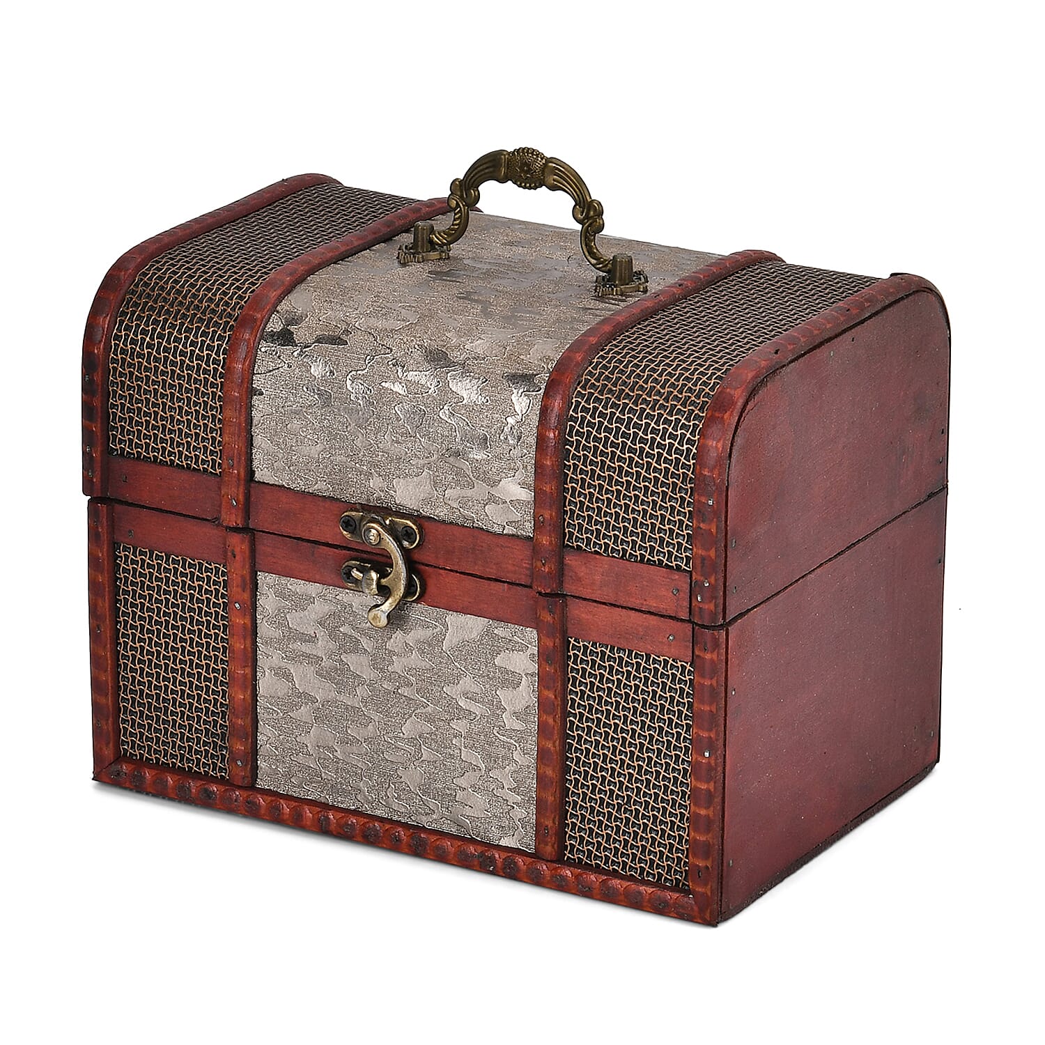 Classic Antique Style Floral Pattern Wooden Storage Box (Size 21x16x14 cm) - Silver