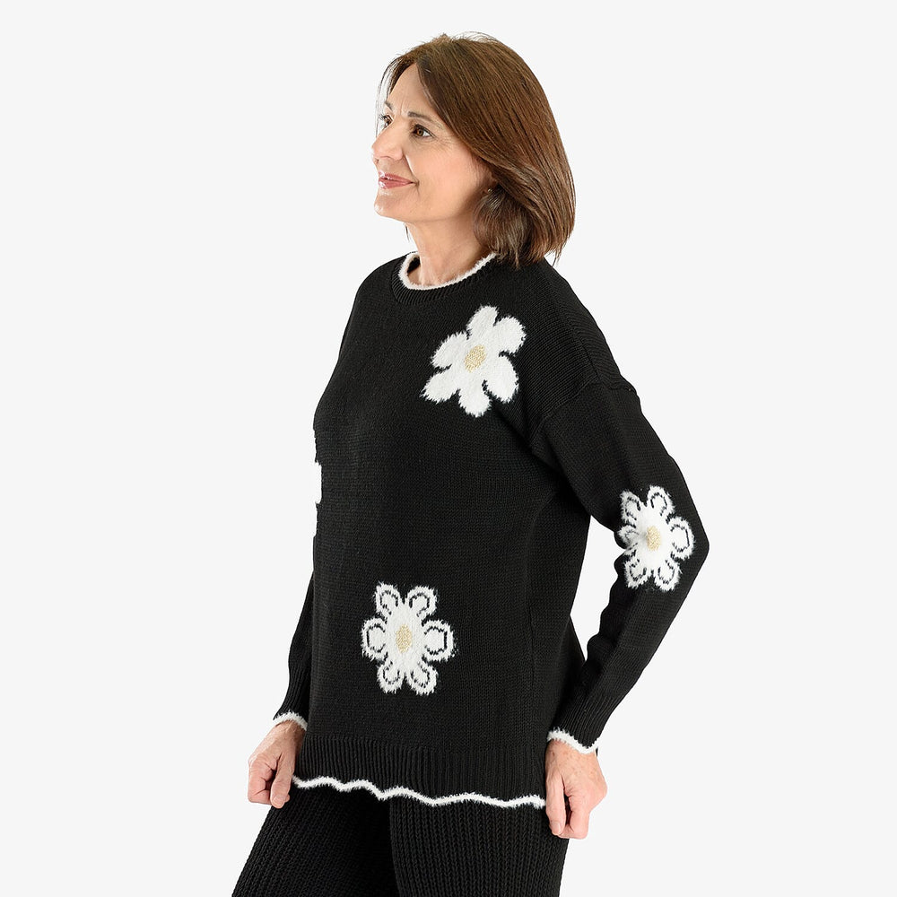 Floral Knitted Jumper (Size 10 to 20) - Black