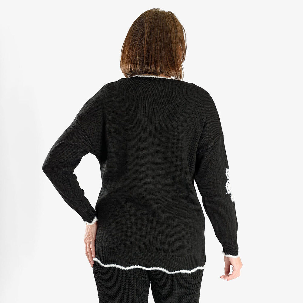 Floral Knitted Jumper (Size 10 to 20) - Black