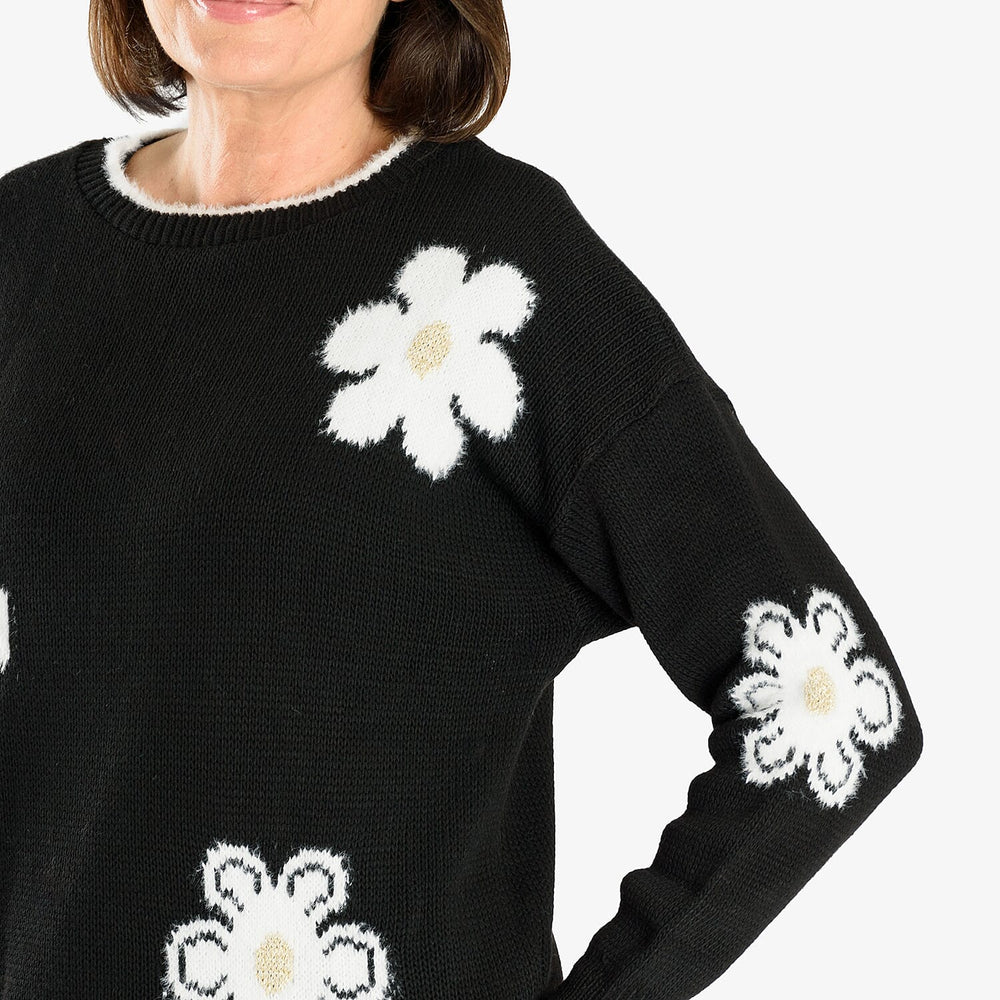 Floral Knitted Jumper (Size 10 to 20) - Black