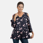 Floral Pattern Off Shoulder Top (Size 12) - Navy - Pink