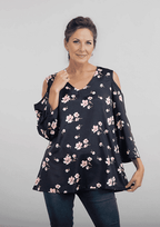 Floral Pattern Off Shoulder Top (Size 12) - Navy - Pink
