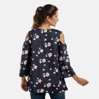 Floral Pattern Off Shoulder Top (Size 12) - Navy - Pink