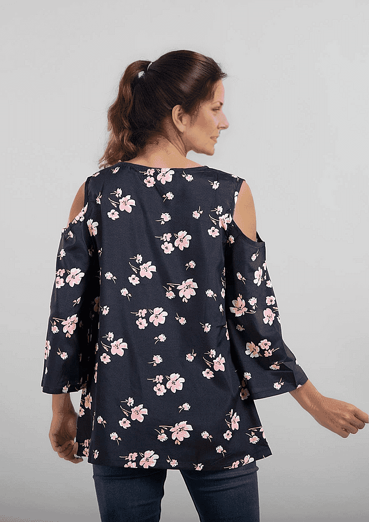 Floral Pattern Off Shoulder Top (Size 12) - Navy - Pink