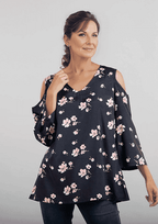 Floral Pattern Off Shoulder Top (Size 12) - Navy - Pink