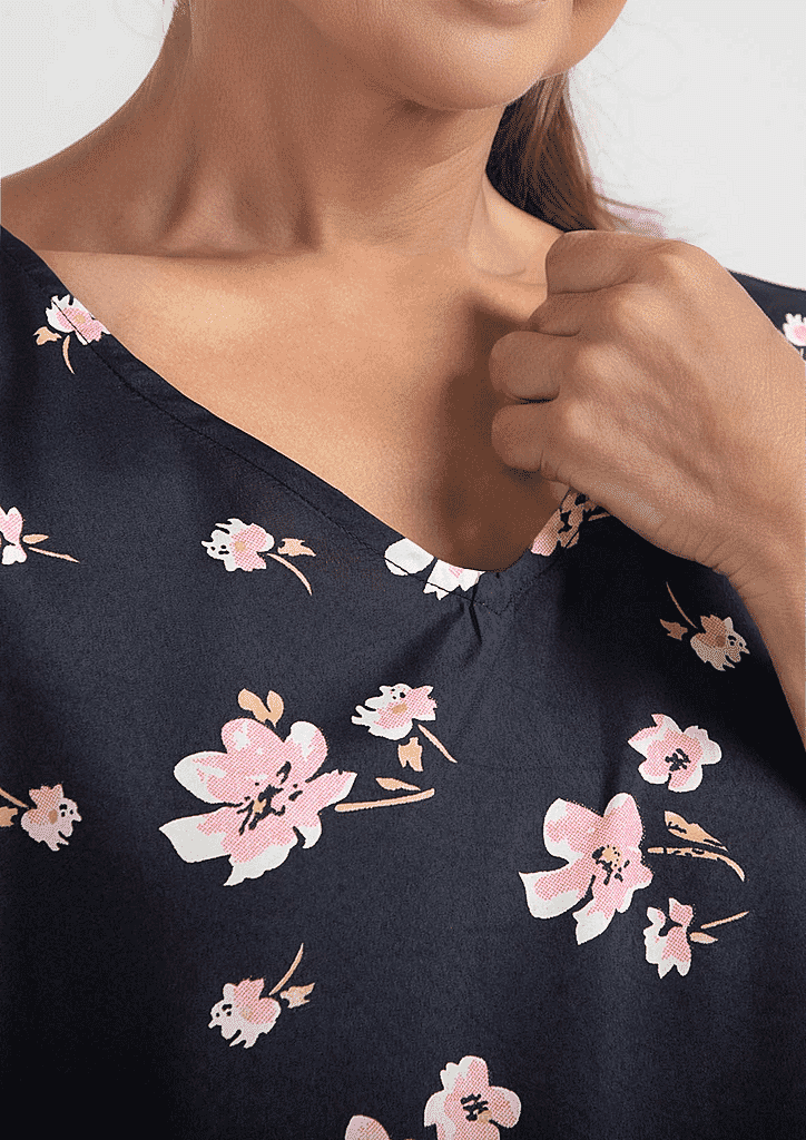 Floral Pattern Off Shoulder Top (Size 12) - Navy - Pink