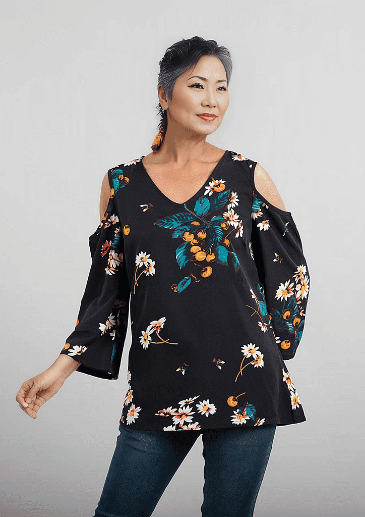 Floral Pattern Off Shoulder Top (Size 12) - Blue and Aqua