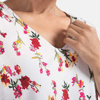 Floral Pattern Off Shoulder Top (Size 14) - Off White - Multi