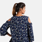 Floral Pattern Off Shoulder Top (Size 14) - Navy