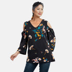 Floral Pattern Off Shoulder Top (Size 14) - Blue and Aqua