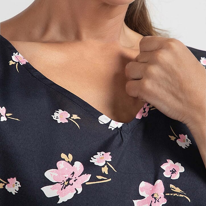 Floral Pattern Off Shoulder Top (Size 16) - Navy - Pink