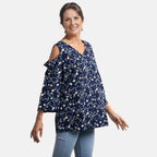 Floral Pattern Off Shoulder Top (Size 18) - Navy