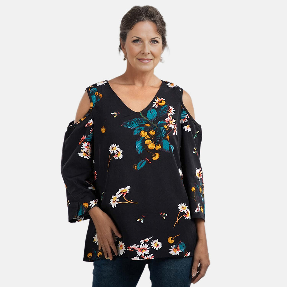 Floral Pattern Off Shoulder Top (Size 20) - Blue and Aqua