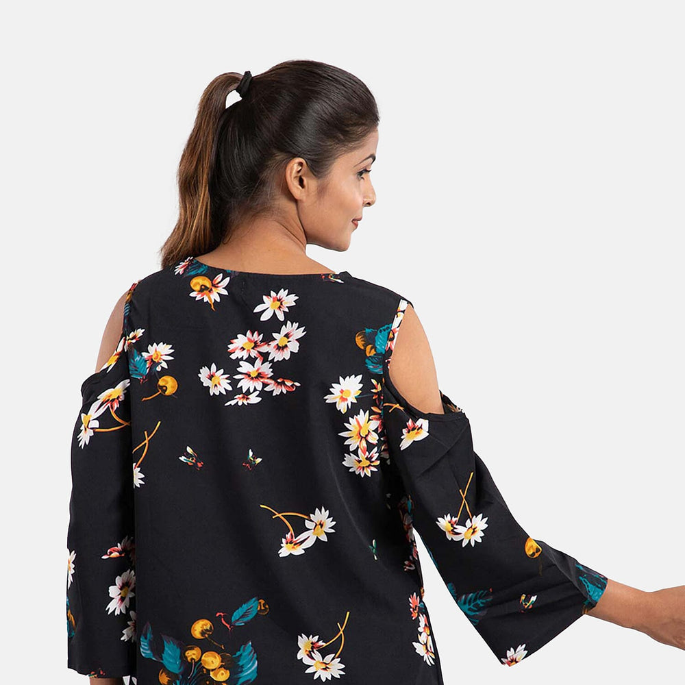 Floral Pattern Off Shoulder Top (Size 20) - Blue and Aqua