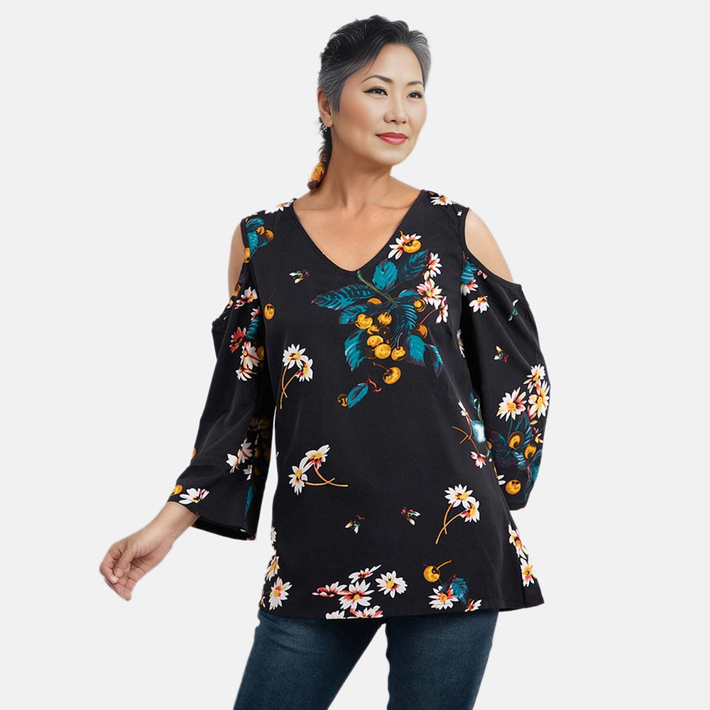 Floral Pattern Off Shoulder Top (Size 20) - Blue and Aqua