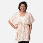 Floral Pattern Shirt with Waist Belt (One Size) - Beige