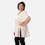 Floral Pattern Shirt with Waist Belt (One Size) - Beige