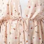 Floral Pattern Shirt with Waist Belt (One Size) - Beige