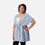 Floral Pattern Shirt with Waist Belt (One Size) - Blue