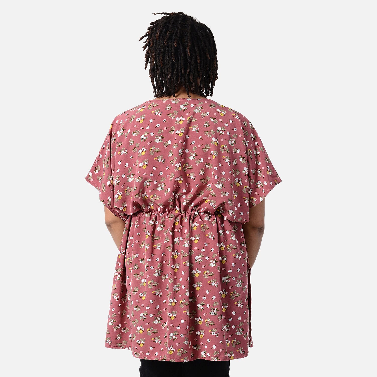 Floral Pattern Shirt with Waist Belt (One Size) - Pink
