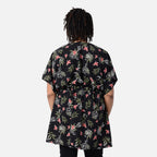 Floral Pattern Spring Top with Waist Belt (One Size) - Black