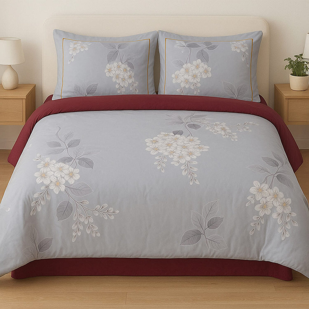 Floral Patterned Set of 3 Pcs -  Comforter (200 x 200cm) and 2 Pillow Covers