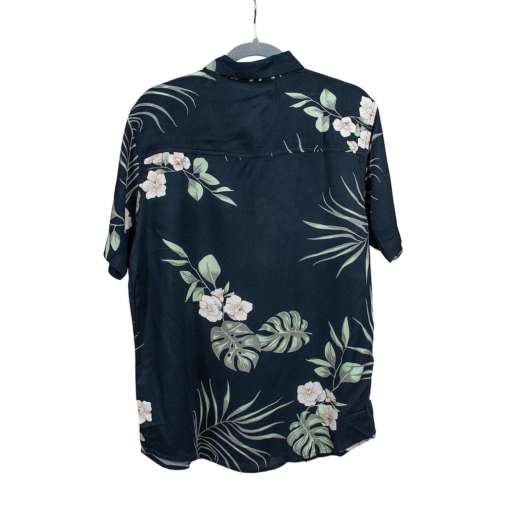 Floral Print Half Sleeves Mens Shirt (Size L) - Navy