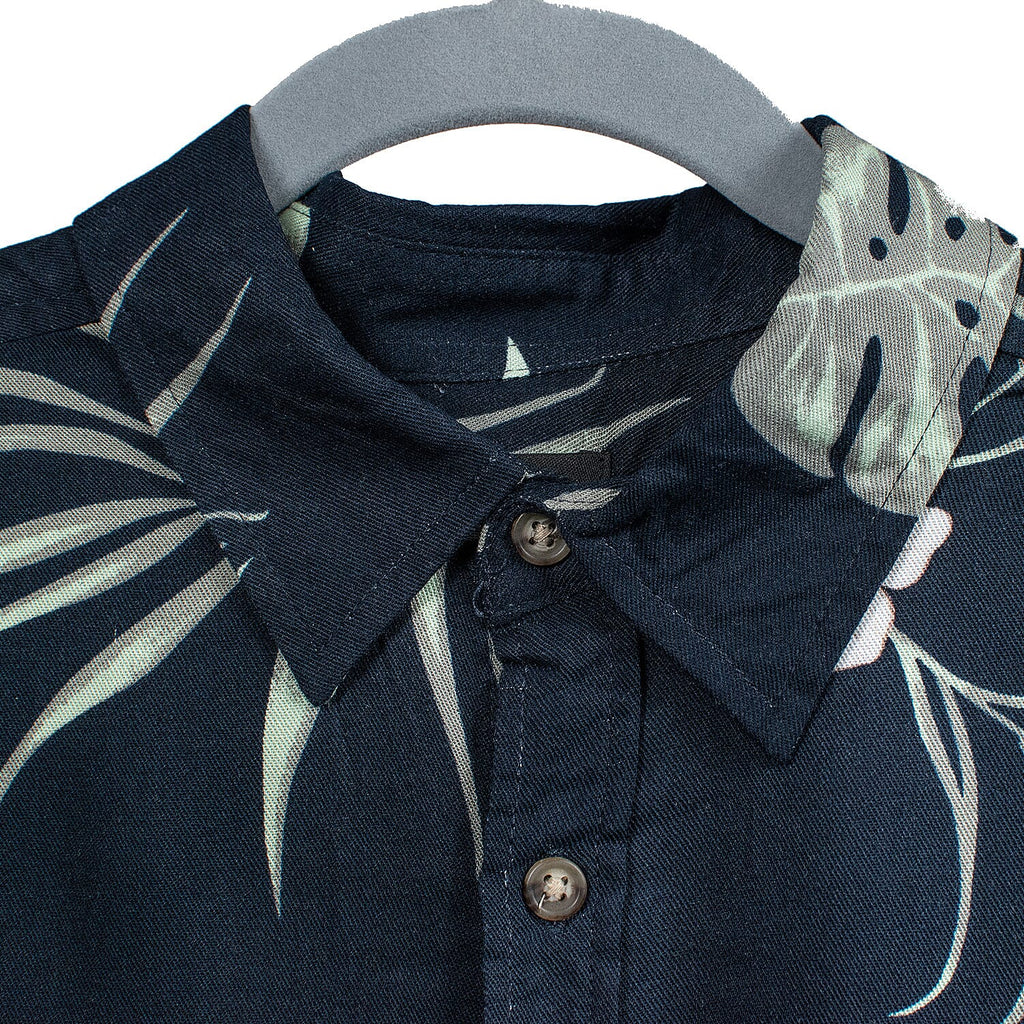 Floral Print Half Sleeves Mens Shirt (Size L) - Navy