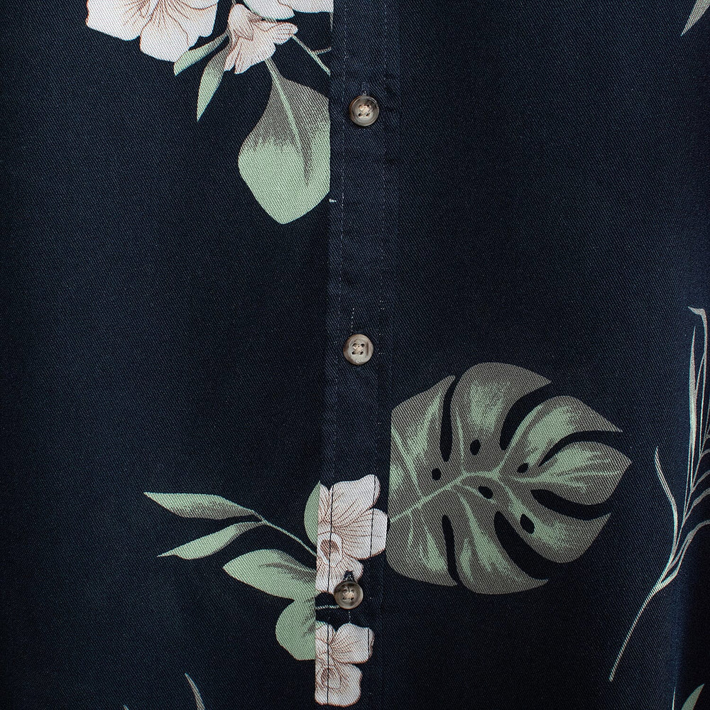 Floral Print Half Sleeves Mens Shirt (Size L) - Navy